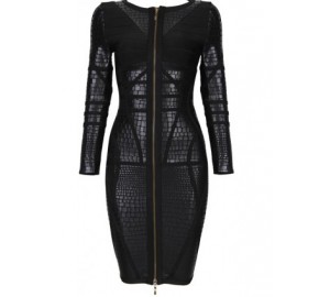 'Irina' leather bandage dress with long sleeves